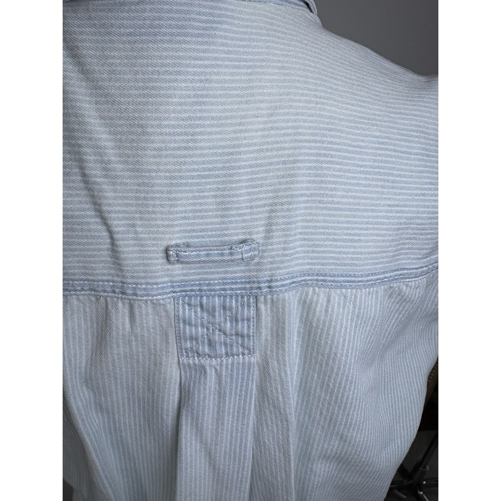 Vintage Off Base Men S Light Blue Sleeveless Button Up Hickory Stripe Cotton - Picture 5 of 14